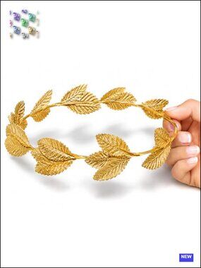 Gold Roman Laurel Wreath Headband - Adjustable Metal Emperor Crown Circlet for
